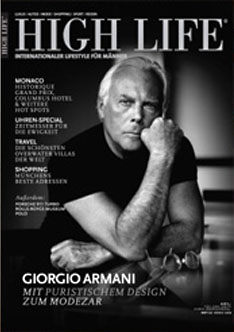 Premium-Magazin High Life mit einer Titelstory &uuml;ber den Modemacher Giorgio Armani sowie einem Bericht &uuml;ber den K&uuml;nstler Michael Hotz und seine Polo-Gem&auml;lde, die sich auch perfekt als au&szlig;ergew&ouml;hnliches Geschenk zu Weihnachten oder zum Geburtstag eignen